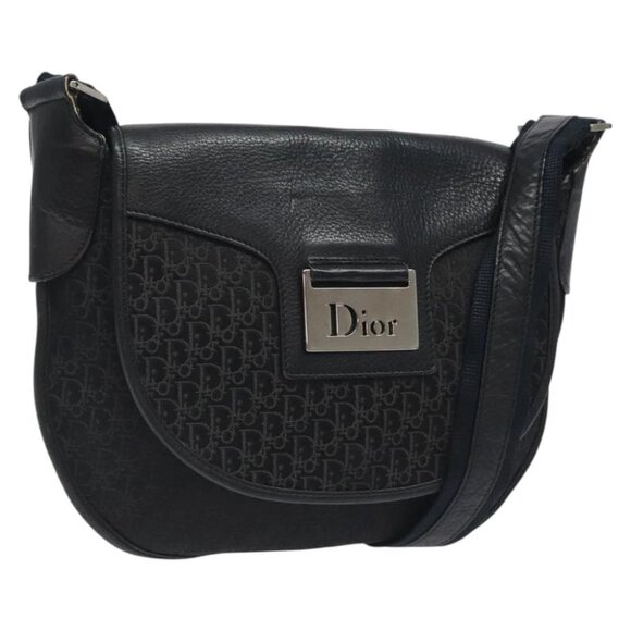 Christian Dior Trotter Canvas Shoulder Bag Black Silver Auth 121848V - Picture 1 of 16